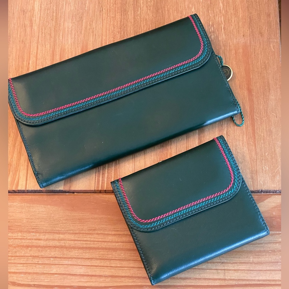 Gucci green Leather wallet set